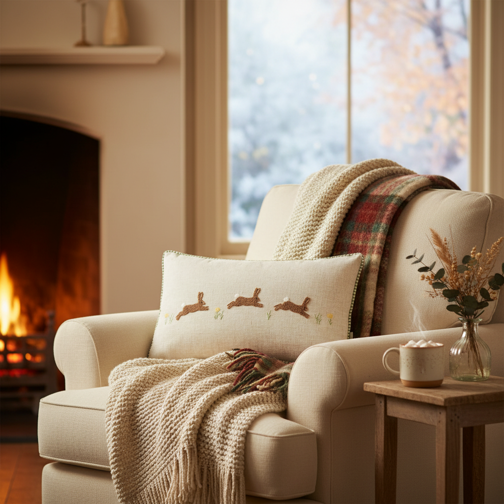 RAMBLE HARES TUFTED CUSHION Sage by Wylder