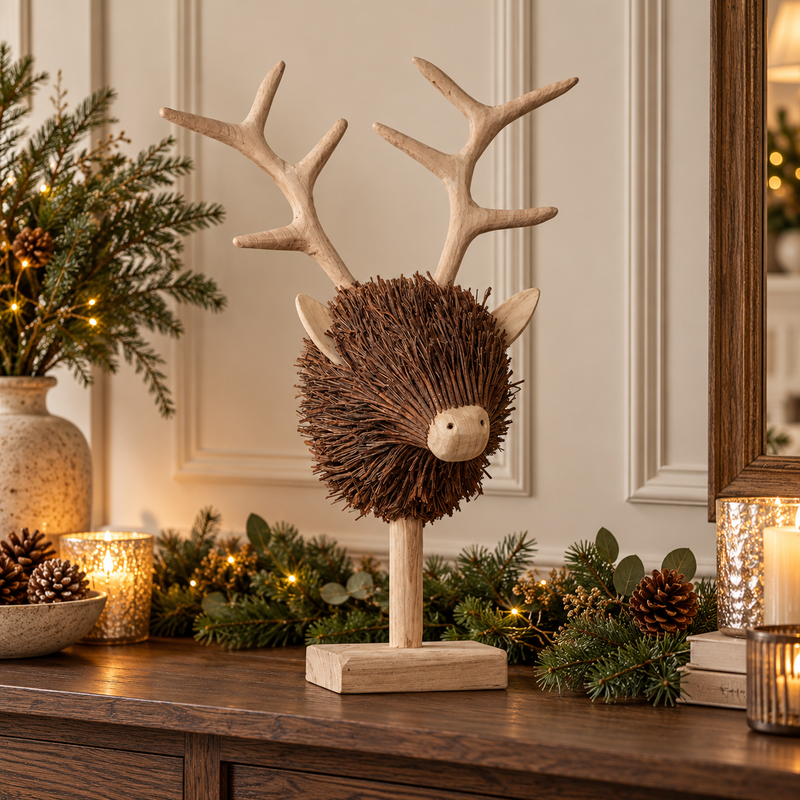 STIRLING STAG HEAD WOODEN SCULPTURE – BROWN | Voyage Maison