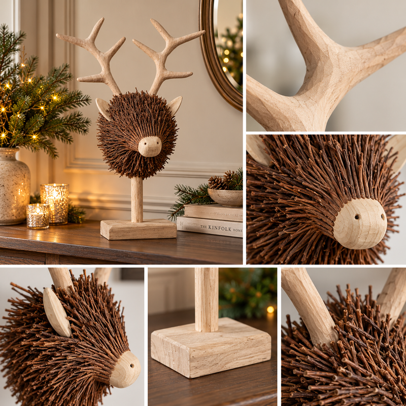 STIRLING STAG HEAD WOODEN SCULPTURE – BROWN | Voyage Maison
