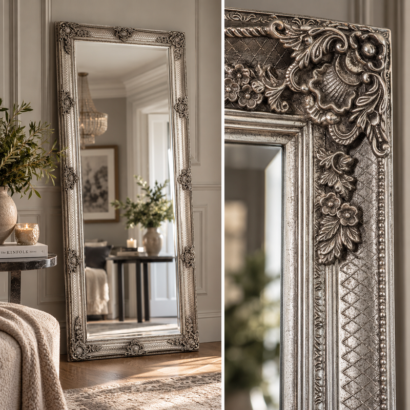 ABBEY HAND-CRAFTED FRAME LEANER MIRROR – SILVER Curated by simply Hazel