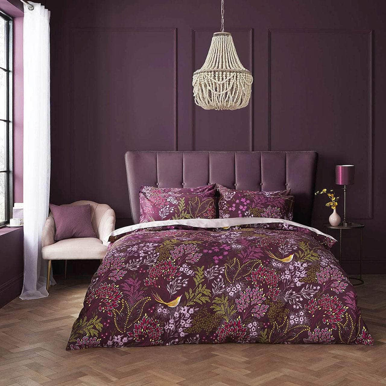 Ashley Wilde Bedspread Kingsize Duvet set Songbird Plum Bedding by Sara Miller