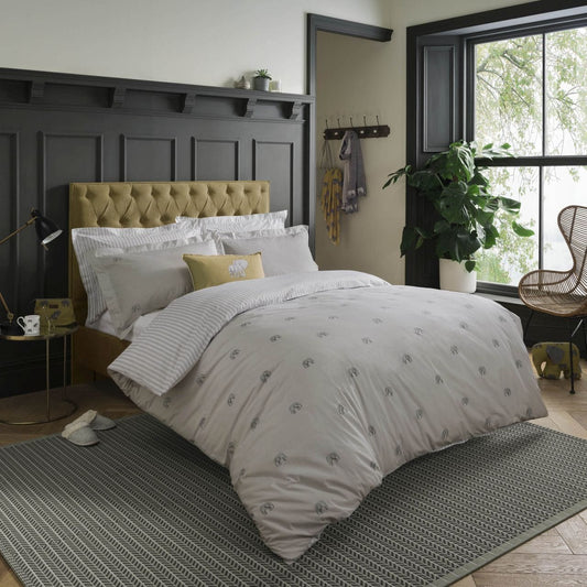 Ashley Wilde Interior Design Range Double Duvet set ZSL Elephant Dove Grey Bedding by Sophie Allport