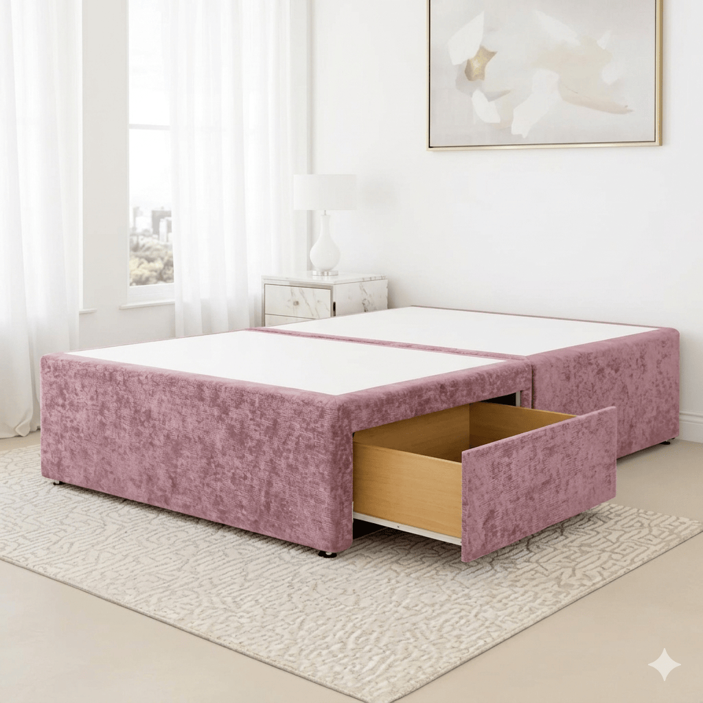 Aurora Bed Base Single / No Drawer / Spiced Pink DIVAN BASE SPICED VELVET by Aurora Beds
