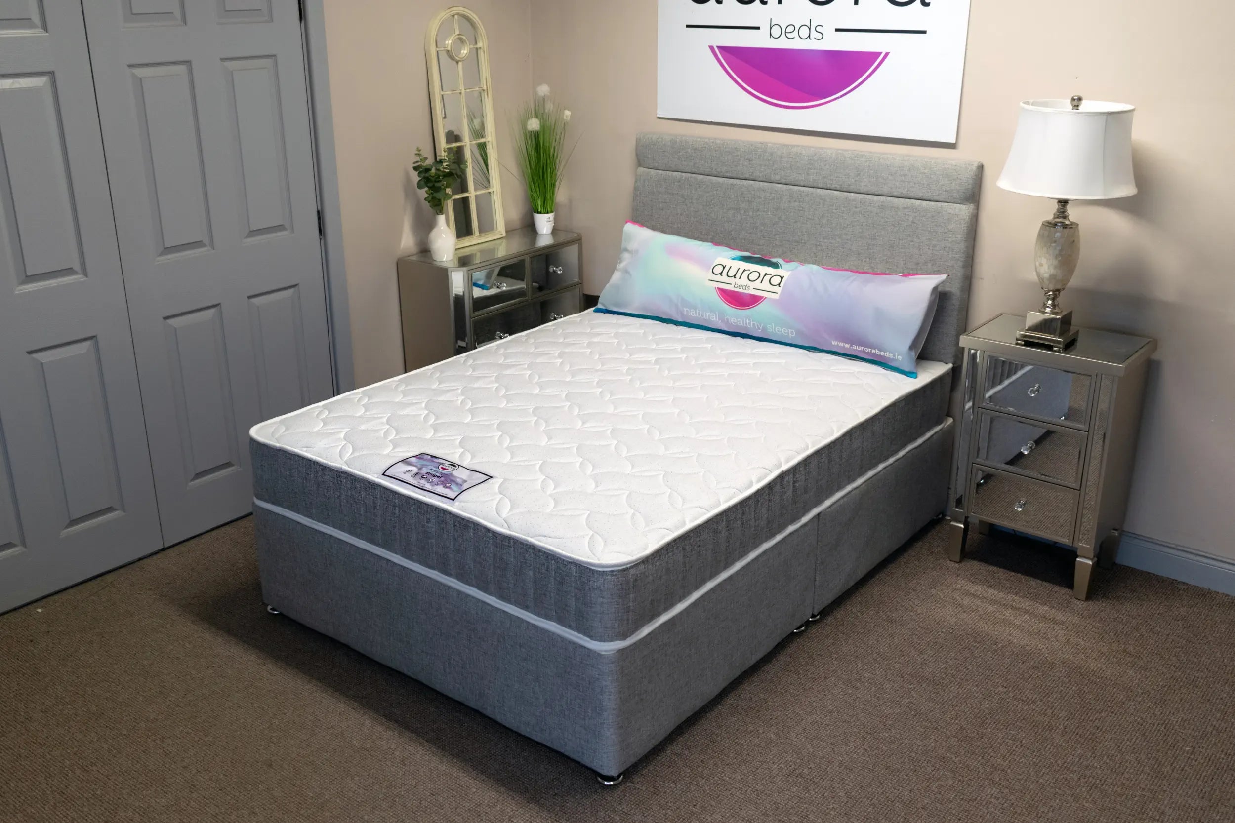Aurora Bed Complete 3ft Single / No Drawer / Wool Steel Aurora BED Divan base
