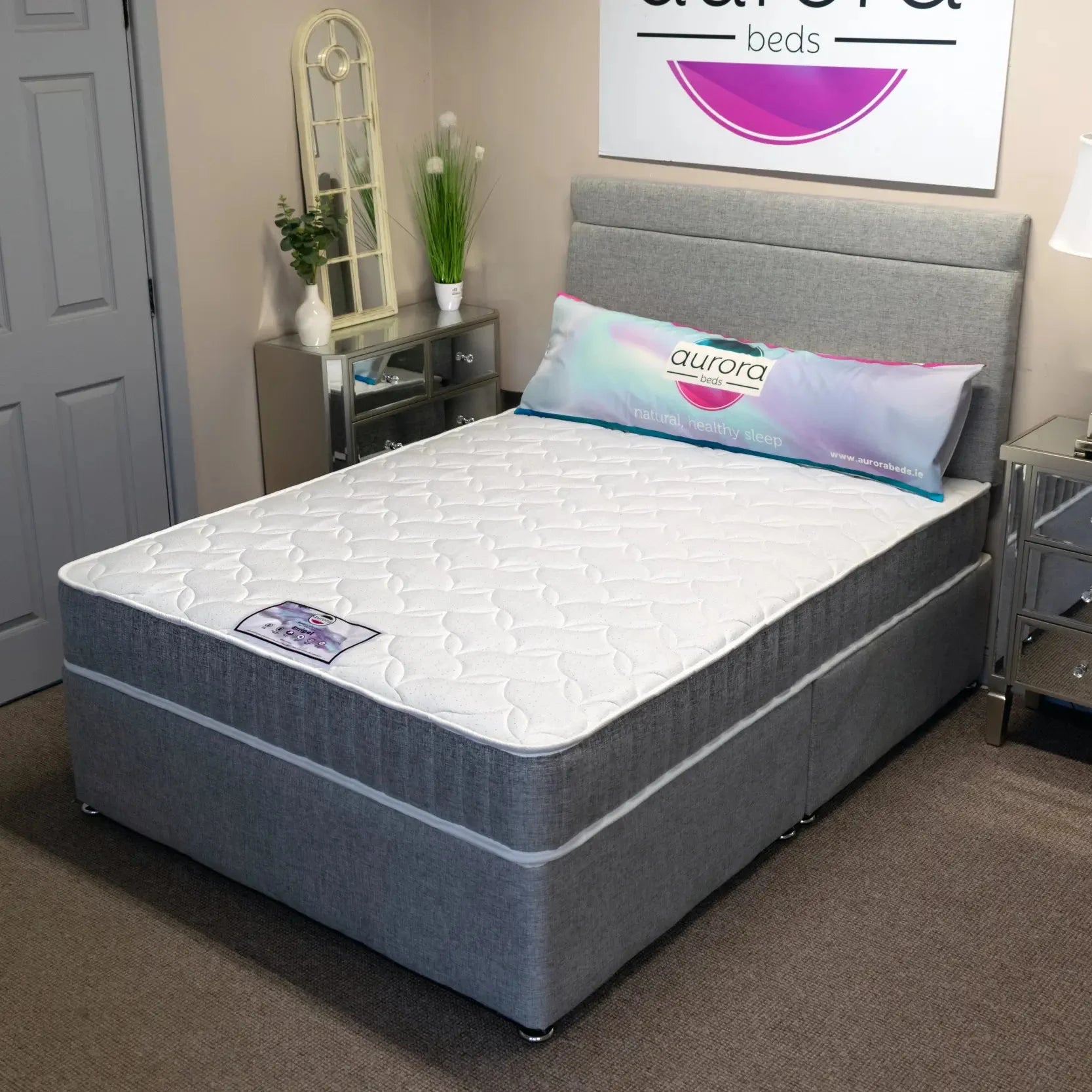 Aurora Bed Complete 3ft Single / No Drawer / Wool Steel Aurora BED Divan base