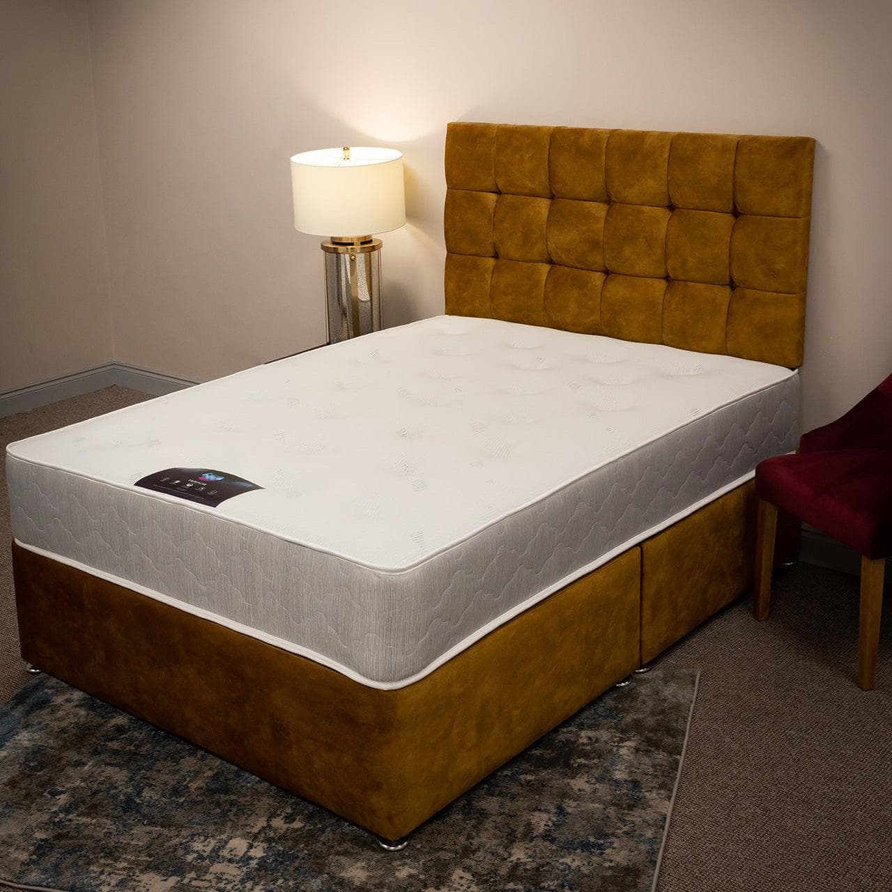 Aurora Bed Complete 3ft Single / No Drawer / Velvet Tumeric Aurora BED Divan base