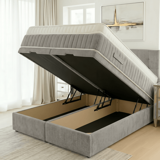 Aurora Storage Bed Base Single / Naples Silver OTTOMAN BASE  in Naples Fabric by Aurora Beds