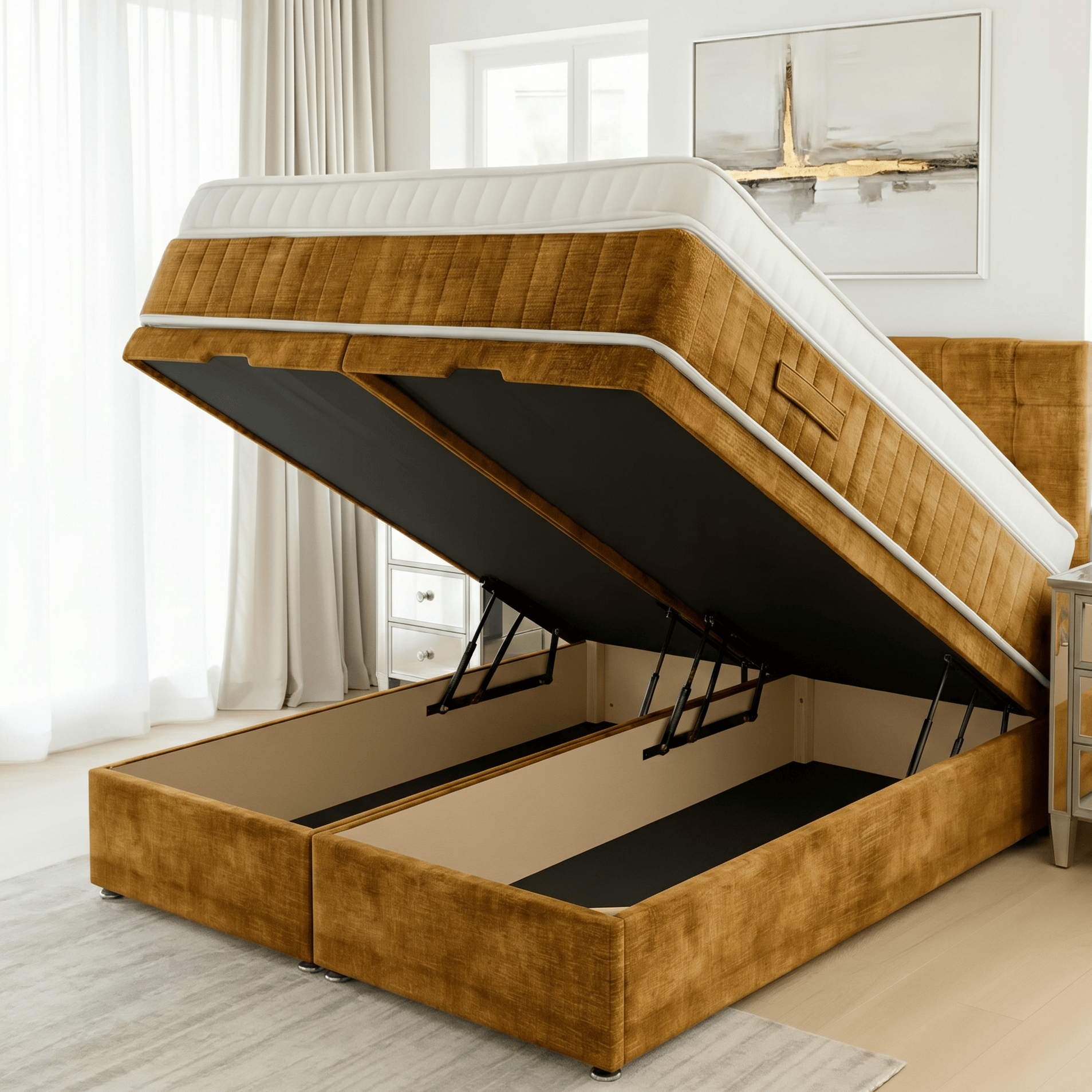 Aurora Storage Bed Base Spiced Tumeric / Single OTTOMAN BASE  in Spiced Velvet by Aurora Beds