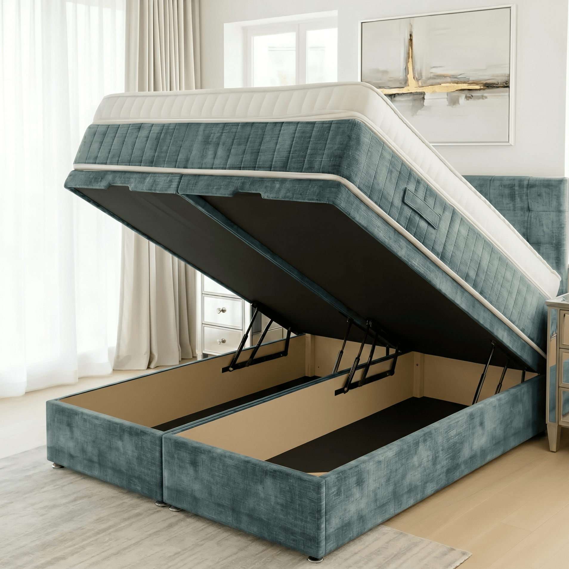 Aurora Storage Bed Base Spiced Velvet Petrol / Single OTTOMAN BASE  in Spiced Velvet by Aurora Beds