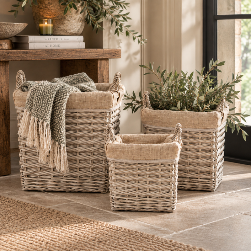 FADEN SQUARE LINED HAND-WOVEN STORAGE BASKETS – SET OF 3 Curated by simply Hazel