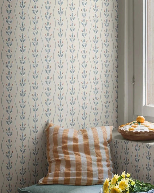 Flower Buds Blue Wallpaper by Boråstapeter (10 metre roll)