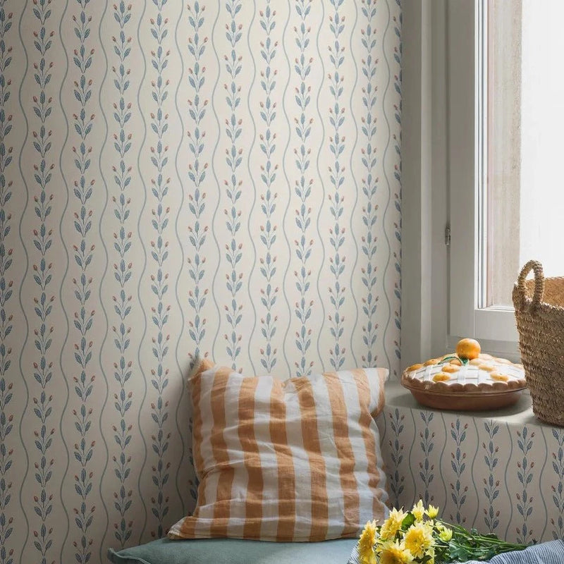 Flower Buds Blue Wallpaper by Boråstapeter (10 metre roll)