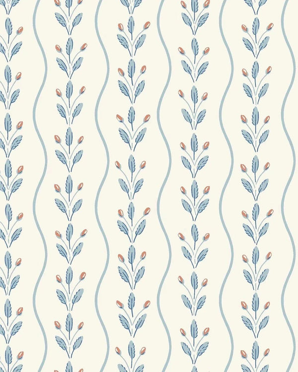 Flower Buds Blue Wallpaper by Boråstapeter (10 metre roll)