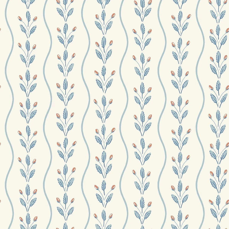 Flower Buds Blue Wallpaper by Boråstapeter (10 metre roll)
