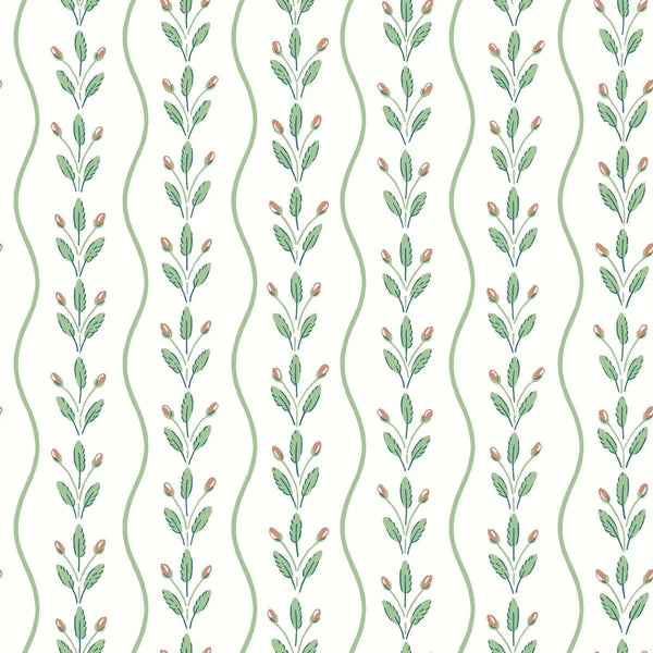 Flower Buds Green Wallpaper by Boråstapeter (10 metre roll)