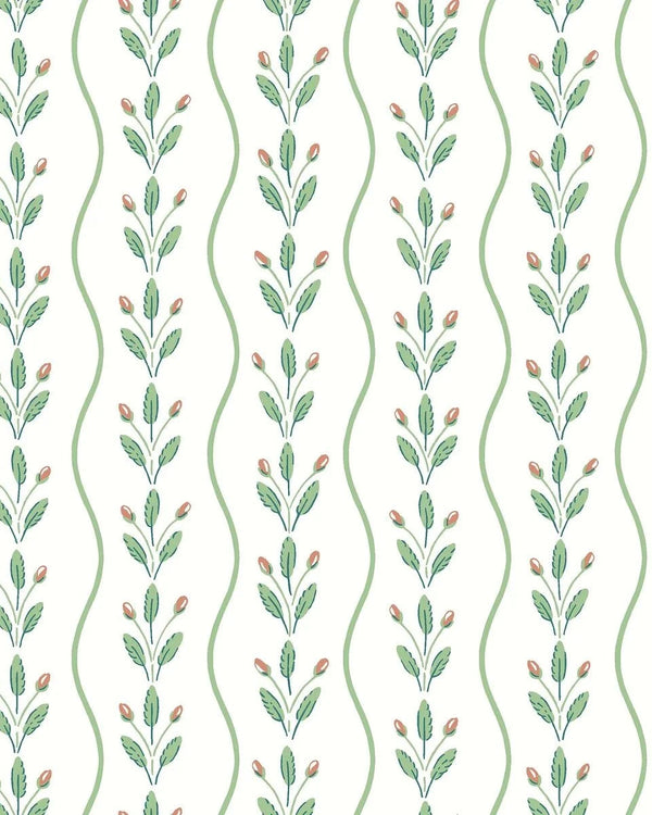 Flower Buds Green Wallpaper by Boråstapeter (10 metre roll)