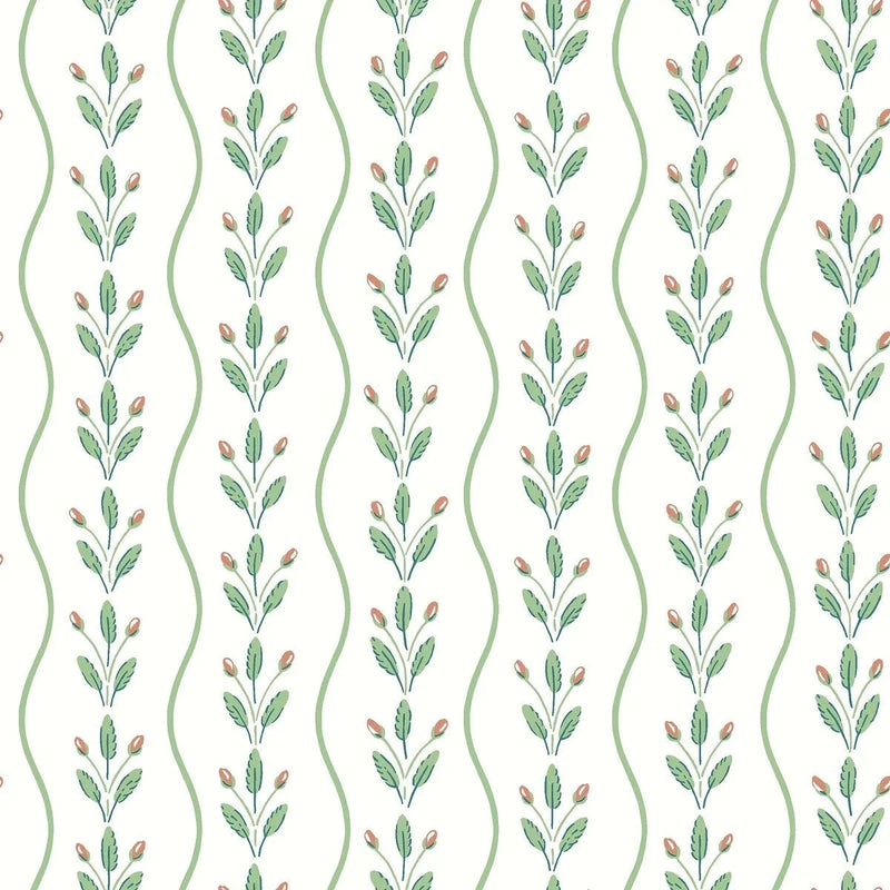 Flower Buds Green Wallpaper by Boråstapeter (10 metre roll)