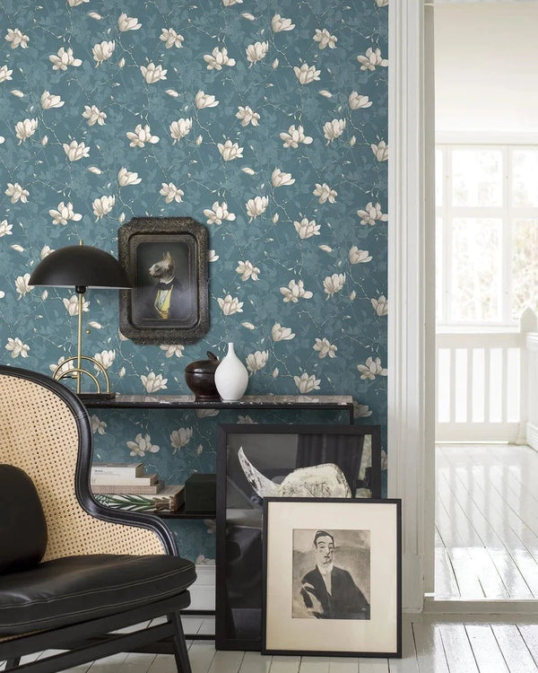 Lilly Tree Petrol Wallpaper by Boråstapeter (10 metre roll)