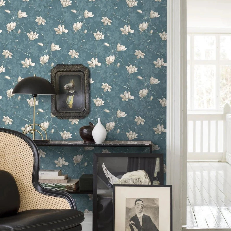 Lilly Tree Petrol Wallpaper by Boråstapeter (10 metre roll)