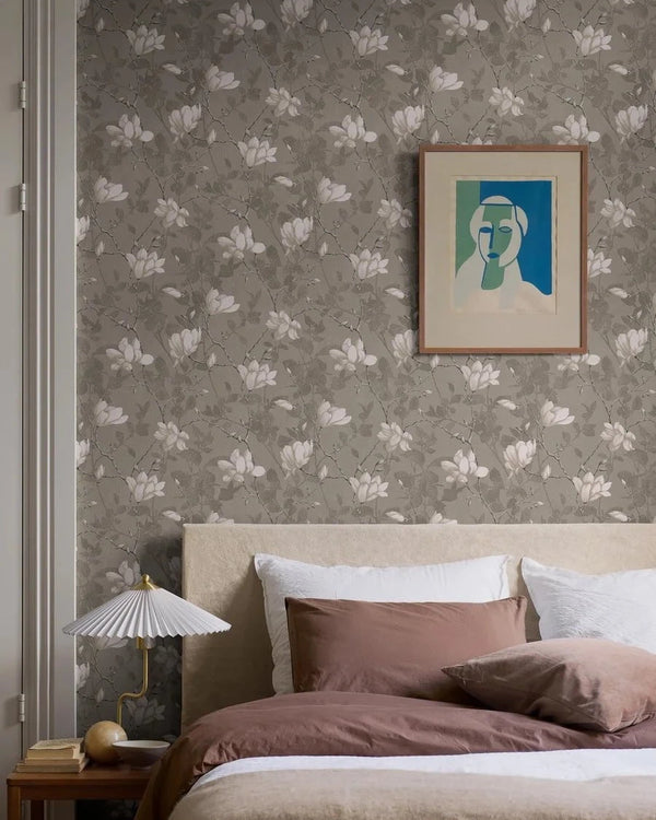 Lilly Tree Soft Grey Wallpaper by Boråstapeter (10 metre roll)