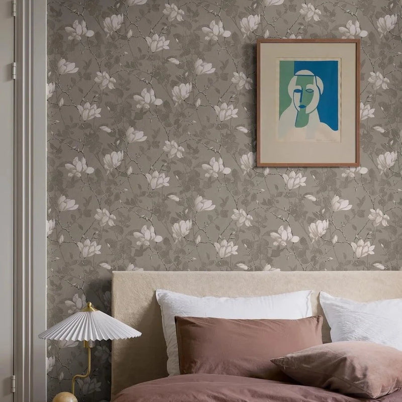 Lilly Tree Soft Grey Wallpaper by Boråstapeter (10 metre roll)