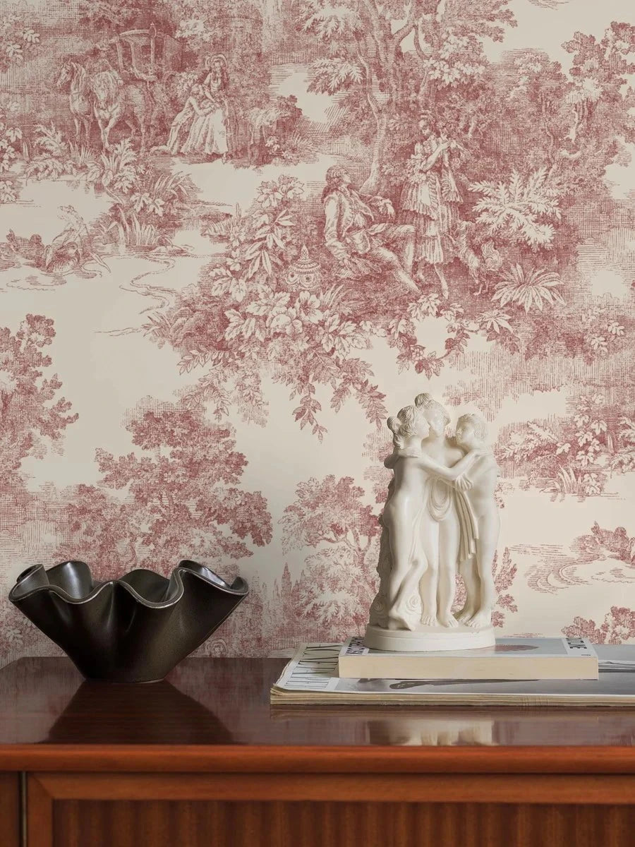 Boråstapeter Boråstapeter Wallpaper Toile de Jouy Red – by Boråstapeter