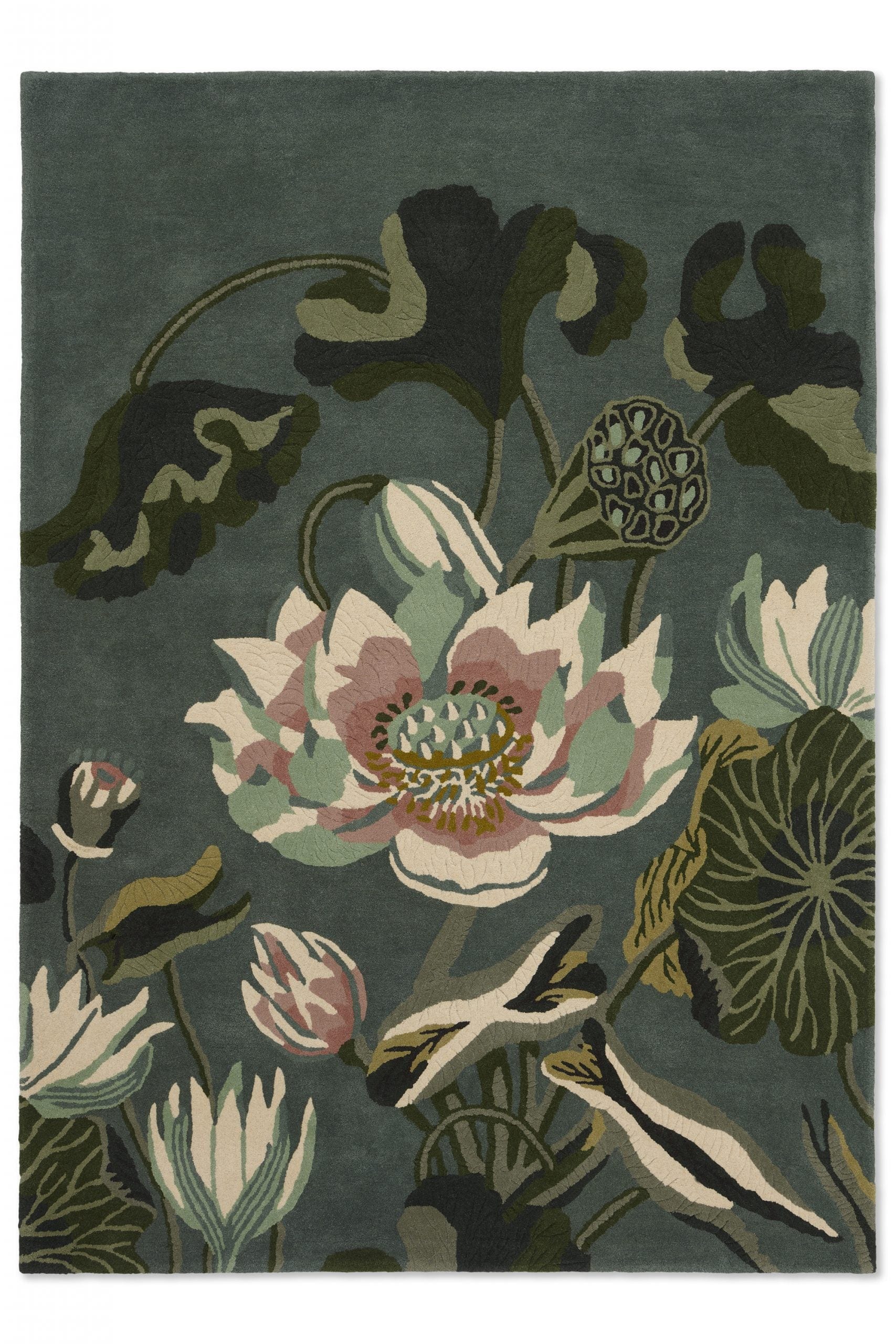 Brink & Campman Designer Rugs 120cm x 180cm / Midnight Pond WEDGWOOD -  Water Lilly  (2 Colours)