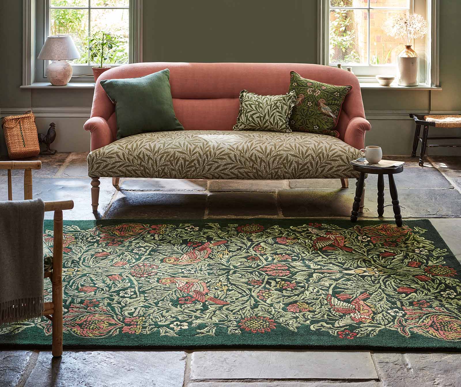 Brink & Campman Designer Rugs 140/200cm / Twinings Vine Green MORRIS & Co. Bird Pure Wool Rug (available in Thump Green or Webbs Blue) by Brink & Campman