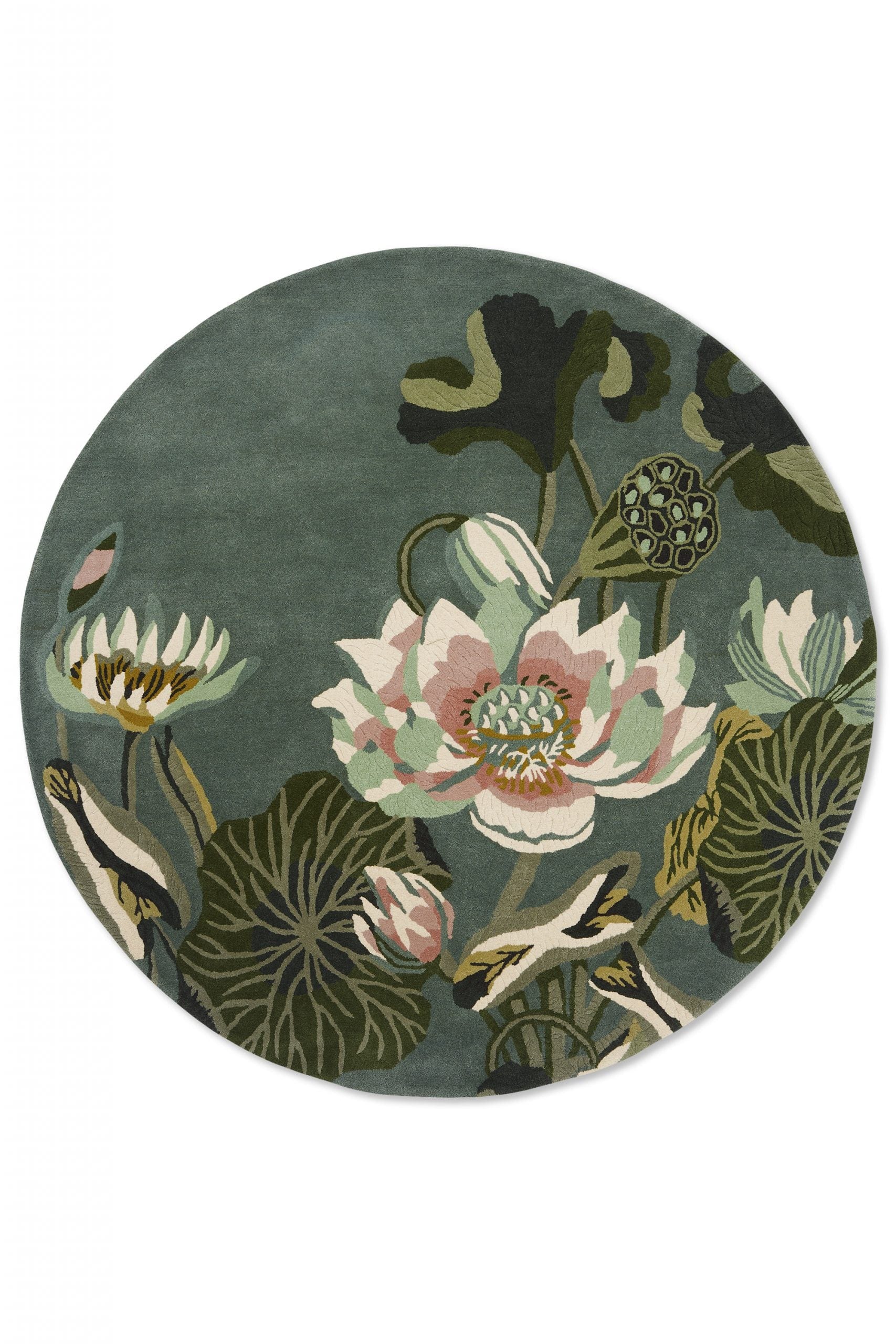 Brink & Campman Designer Rugs 150cm Round / Midnight Pond WEDGWOOD -  Water Lilly  (2 Colours)