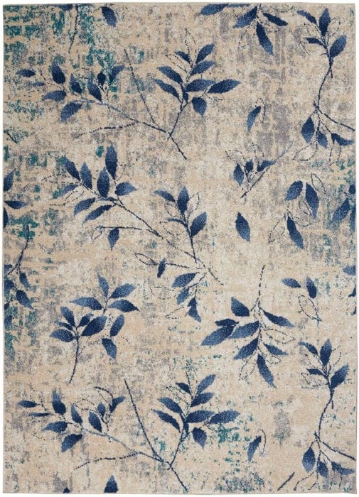 Calvin Klein (Nourison & Home) Designer Rugs 152cm x 97cm Calvin Klein RIVER FLOW FLORAL BEIGE/NAVY by Nourison & Home