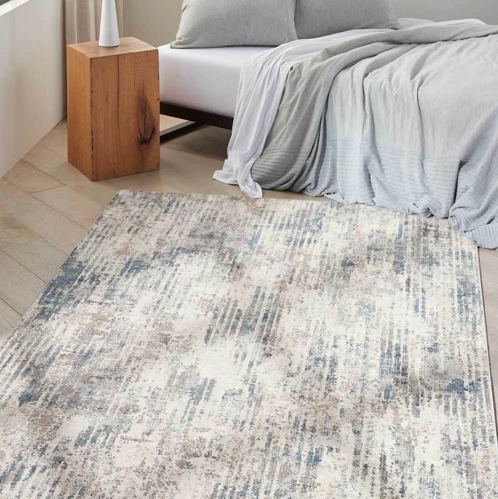 Calvin Klein (Nourison & Home) Designer Rugs 183 cm x 122 cm (6’ x 4’) / Ivory, Grey, and Blue stripe CALVIN KLEIN INFINITY AREA RUG  by Nourison