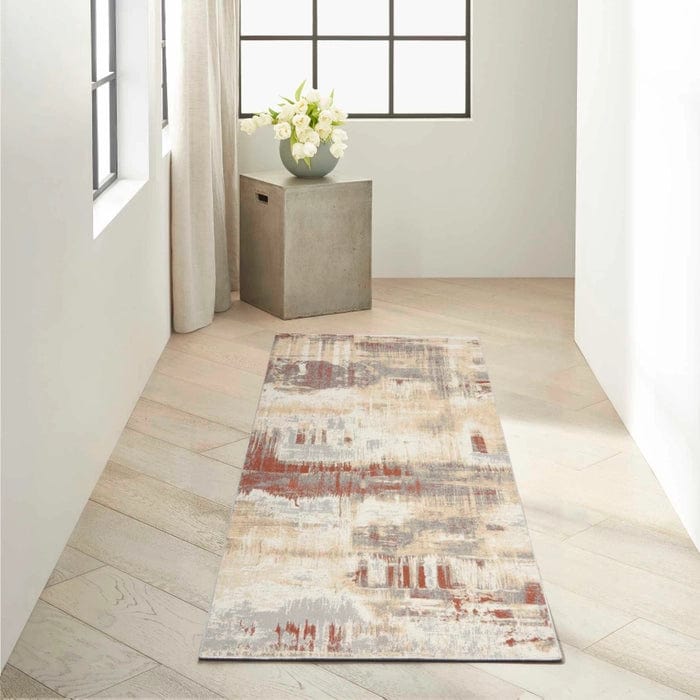 Calvin Klein (Nourison & Home) Designer Rugs 221cm x 69cm Calvin Klein ENCHANTING GREY/RUST by Nourison & Home