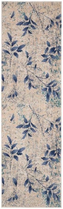 Calvin Klein (Nourison & Home) Designer Rugs 221cm x 69cm Calvin Klein RIVER FLOW FLORAL BEIGE/NAVY by Nourison & Home