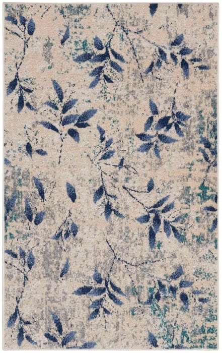 Calvin Klein (Nourison & Home) Designer Rugs Calvin Klein RIVER FLOW FLORAL BEIGE/NAVY by Nourison & Home