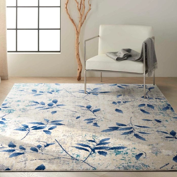 Calvin Klein (Nourison & Home) Designer Rugs Calvin Klein RIVER FLOW FLORAL BEIGE/NAVY by Nourison & Home