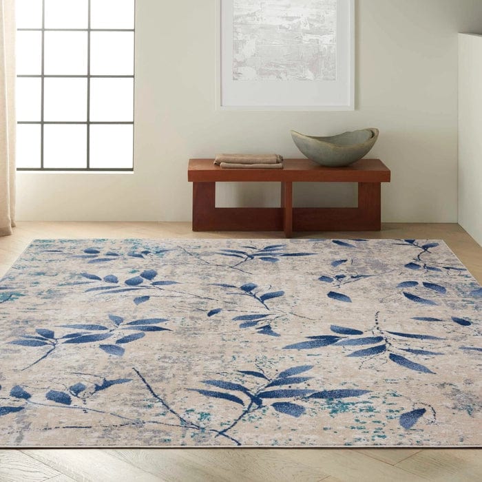 Calvin Klein (Nourison & Home) Designer Rugs Calvin Klein RIVER FLOW FLORAL BEIGE/NAVY by Nourison & Home