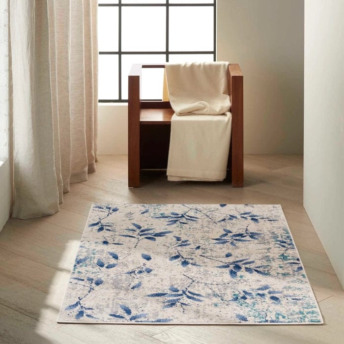 Calvin Klein (Nourison & Home) Designer Rugs Calvin Klein RIVER FLOW FLORAL BEIGE/NAVY by Nourison & Home