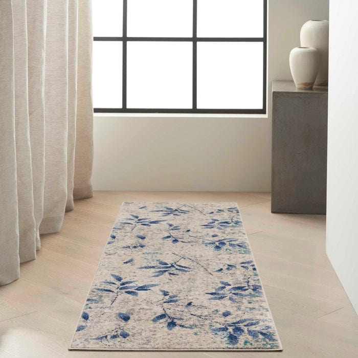 Calvin Klein (Nourison & Home) Designer Rugs Calvin Klein RIVER FLOW FLORAL BEIGE/NAVY by Nourison & Home