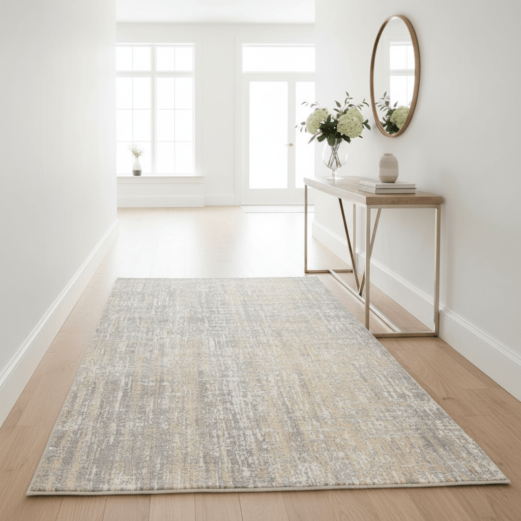 Calvin Klein (Nourison & Home) Designer Rugs Runner 69 cm by 221 cm (2 ft 3 in by 7 ft 3 in) / Grey and Beige CALVIN KLEIN ENCHANTING ECH04 AREA RUG  by Nourison