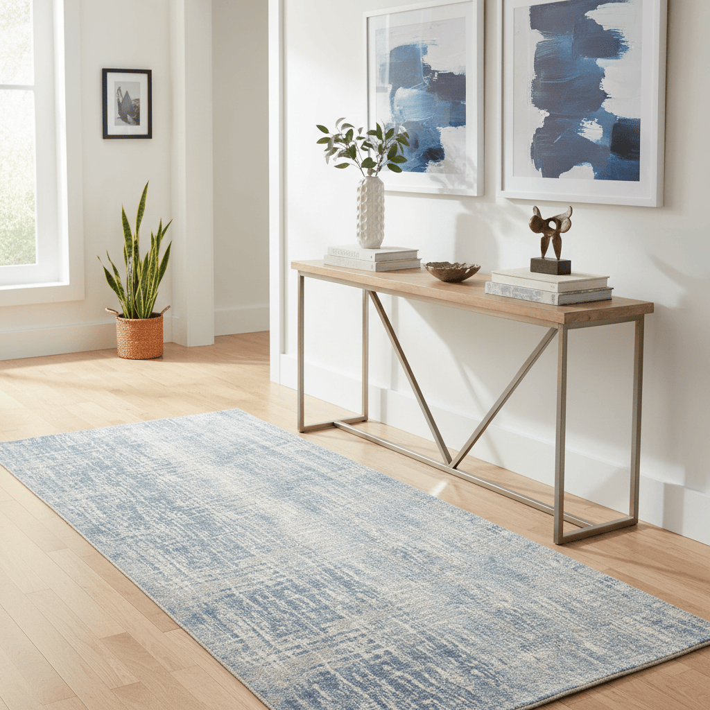 Calvin Klein (Nourison & Home) Designer Rugs Runner 69 cm by 221 cm (2 ft 3 in by 7 ft 3 in) / Ivory and Seaglass CALVIN KLEIN ENCHANTING ECH04 AREA RUG  by Nourison