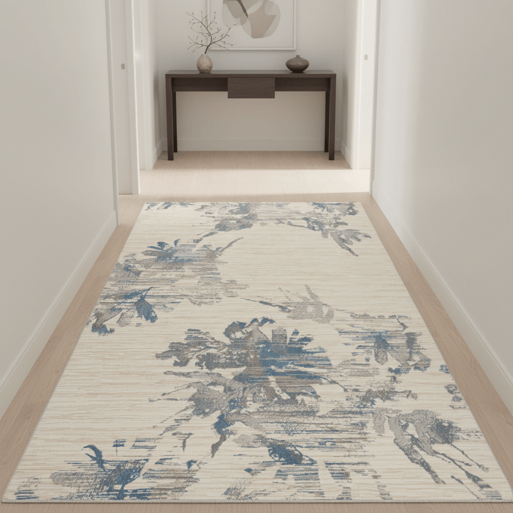 Calvin Klein (Nourison & Home) Designer Rugs Runner 69 cm by 221 cm (2 ft 3 in by 7 ft 3 in) / Ivory, Grey, and Blue CALVIN KLEIN ENCHANTING ECH01 AREA RUG  by Nourison