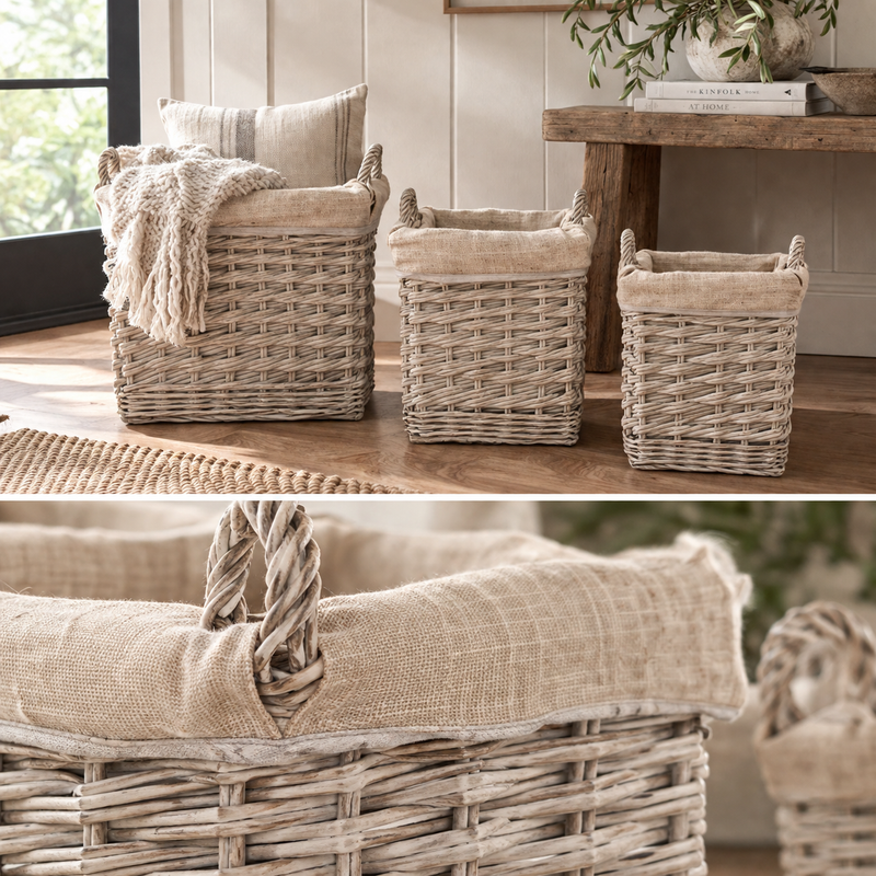 FADEN SQUARE LINED HAND-WOVEN STORAGE BASKETS – SET OF 3 Curated by simply Hazel