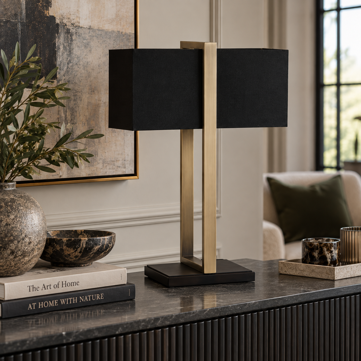 DUVAL TABLE LAMP – ANTIQUE BRASS & BLACK Curated by simply Hazel