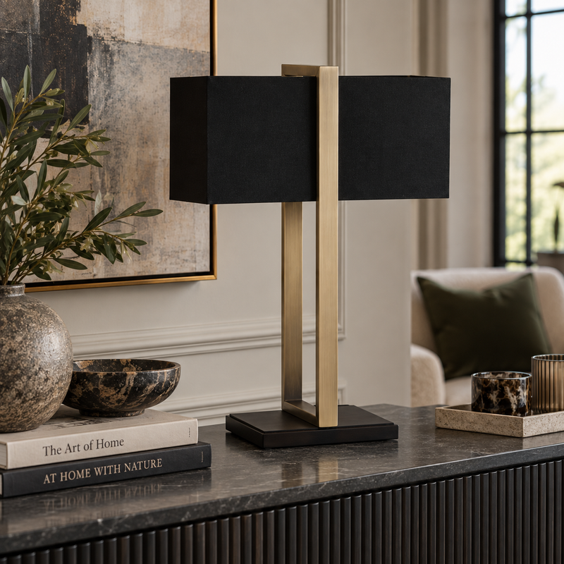 DUVAL TABLE LAMP – ANTIQUE BRASS & BLACK Curated by simply Hazel