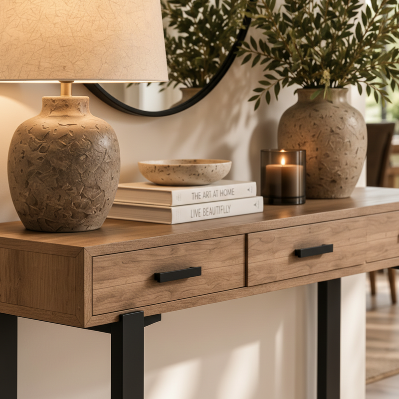 CLANA CONSOLE TABLE – NATURAL WOOD & BLACK METAL by simply Hazel