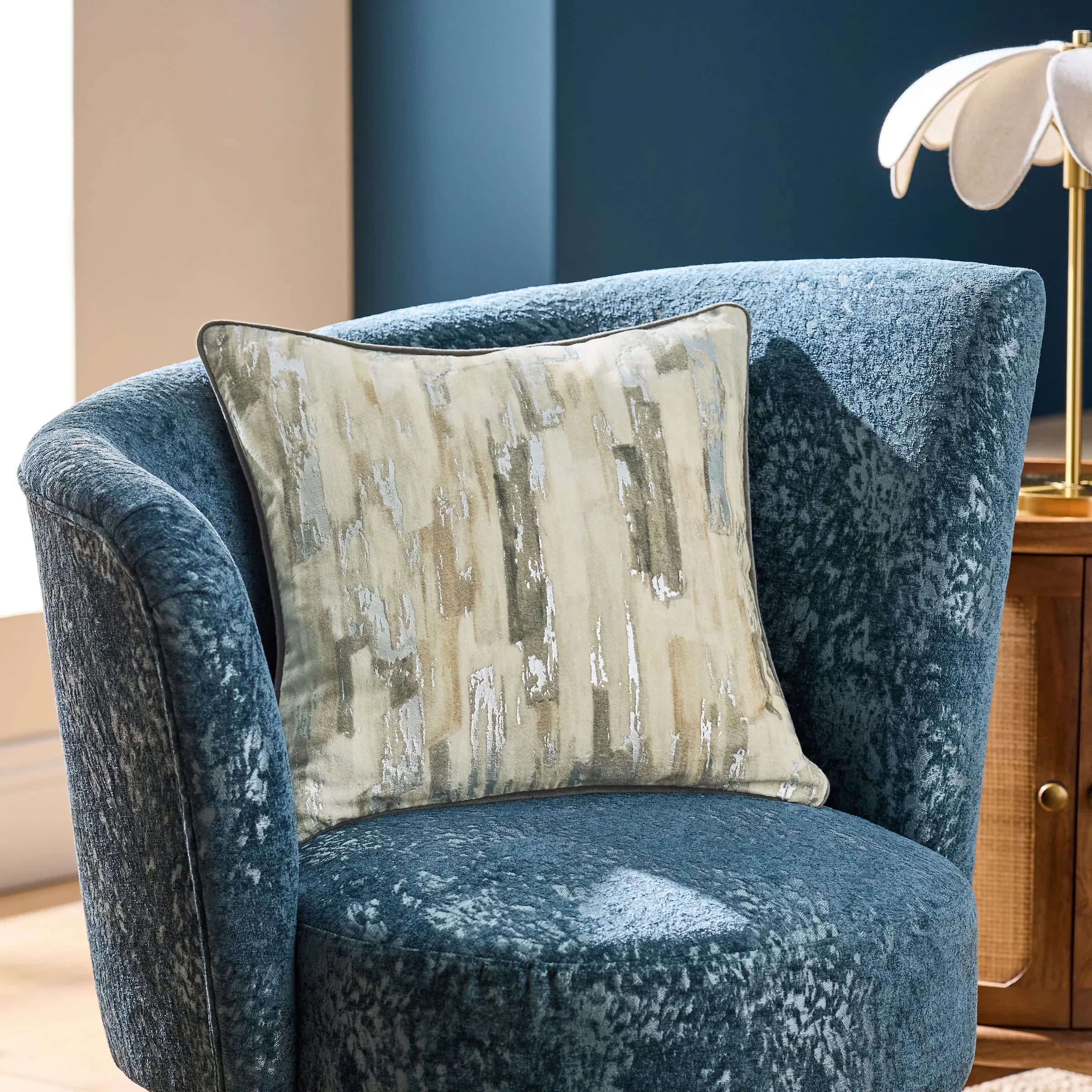 Clarke & Clarke Cushions BLOCKS FOIL PRINTED VELVET CUSHION SILVER  by Clarke & Clarke