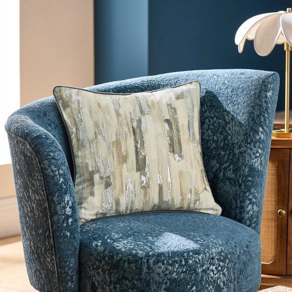 BLOCKS FOIL PRINTED VELVET CUSHION SILVER  by Clarke & Clarke