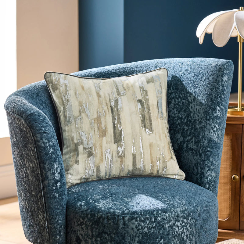 BLOCKS FOIL PRINTED VELVET CUSHION SILVER  by Clarke & Clarke