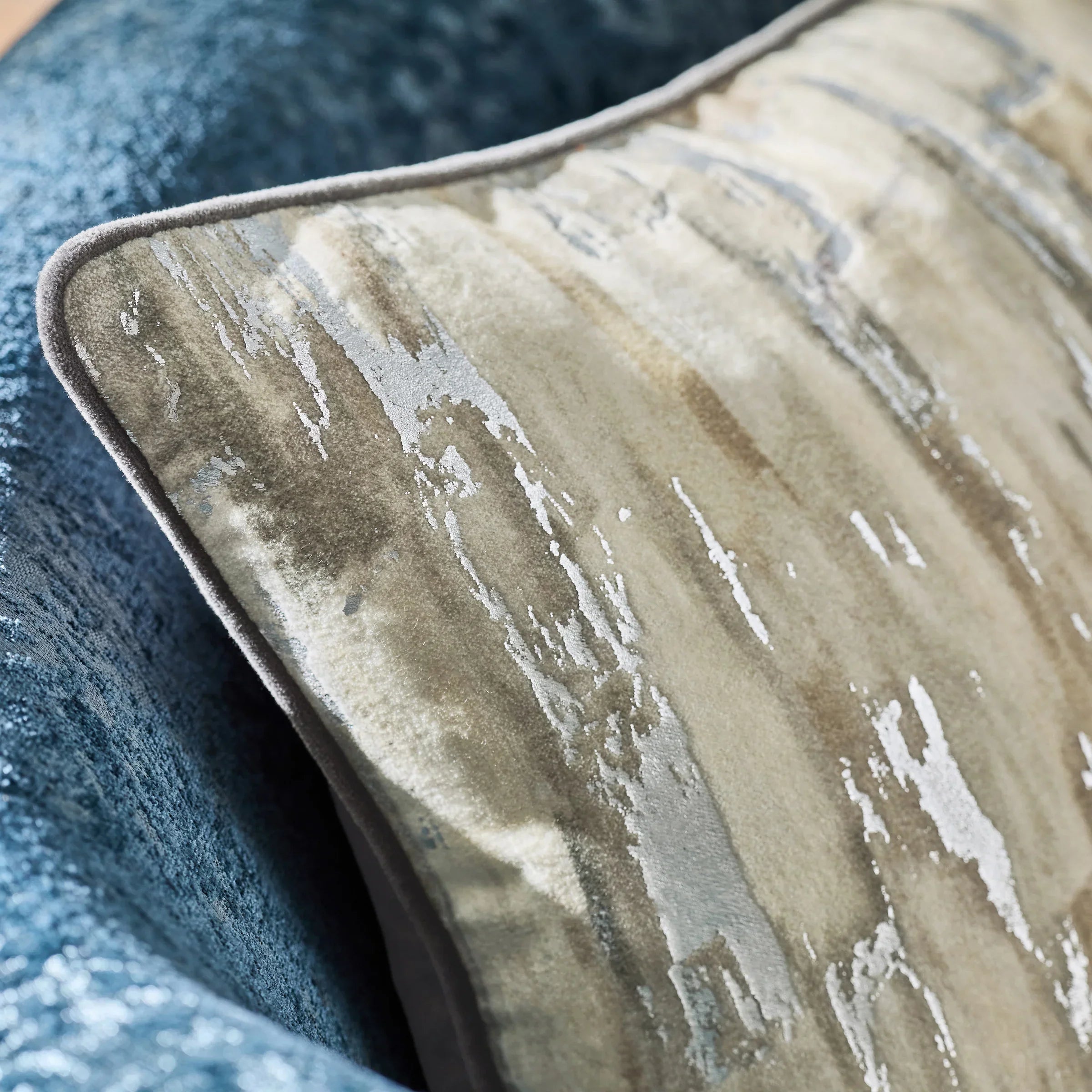 Clarke & Clarke Cushions BLOCKS FOIL PRINTED VELVET CUSHION SILVER  by Clarke & Clarke