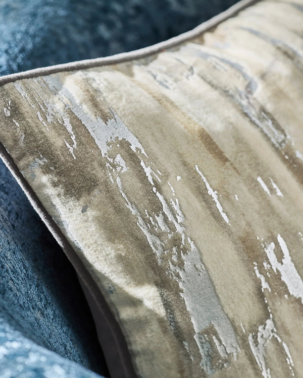 BLOCKS FOIL PRINTED VELVET CUSHION SILVER  by Clarke & Clarke